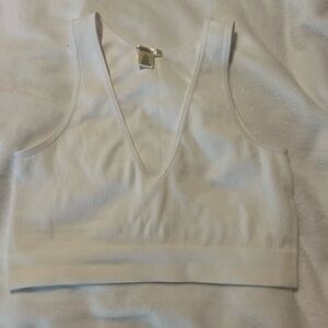 White Ribbed V-Neck Crop Top